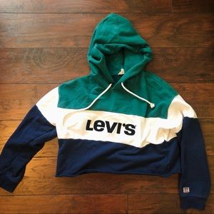 LEVI green and blue color blocked hoodie M